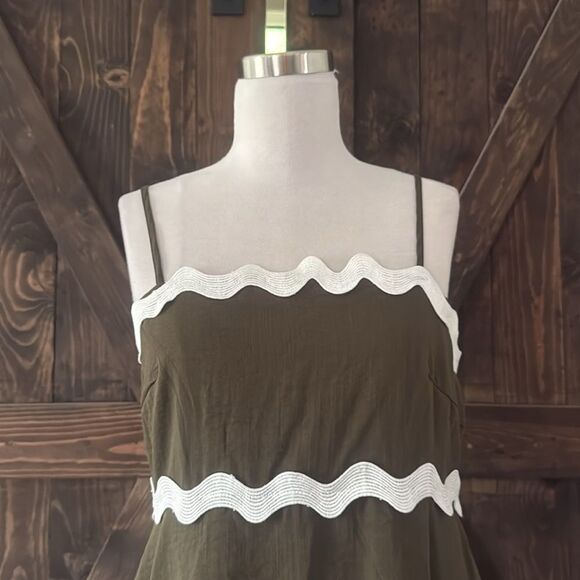 Olive Green Maxi Dress with White Trim - Picture 8 of 14
